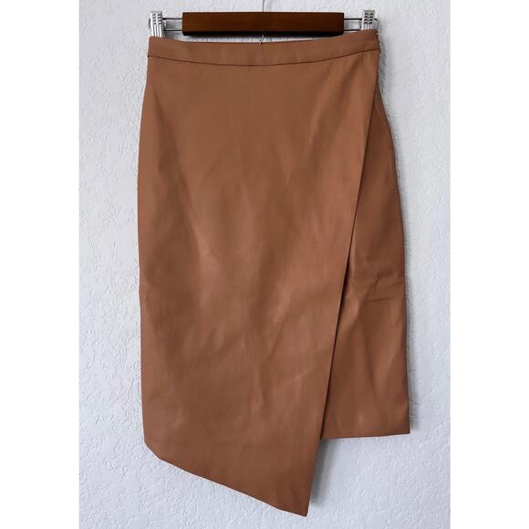 n: Philanthropy Brown Faux Leather Midi Skirt Size Large - Picture 2 of 5